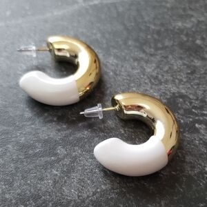Gold and White Chunky Hoop Earrings - Women Jewelry